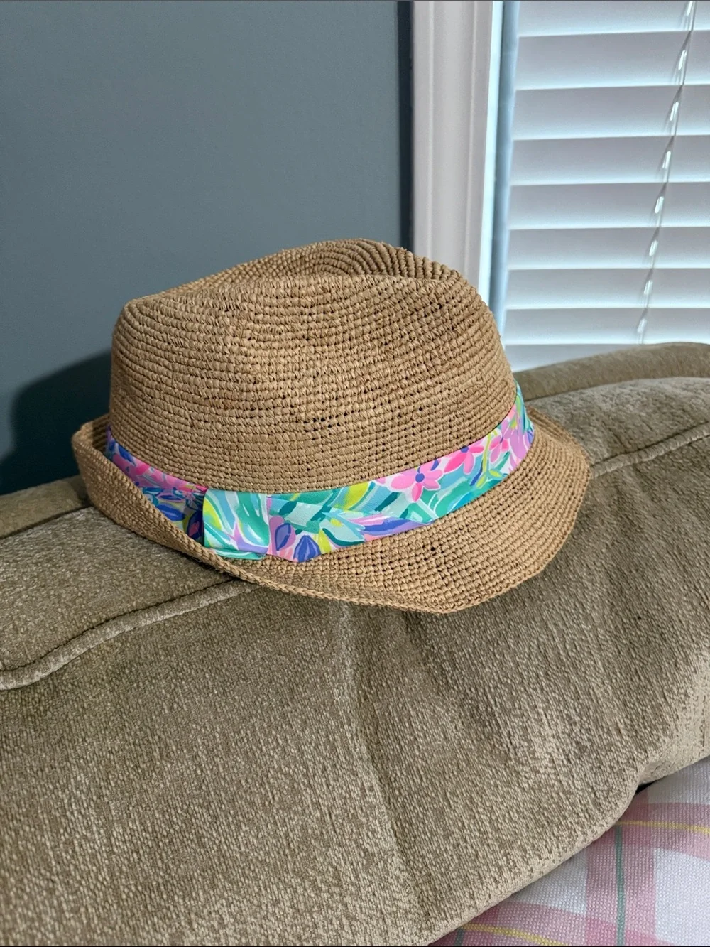 Lilly Pulitzer Natural Straw Fedora with Multicolor Floral Band